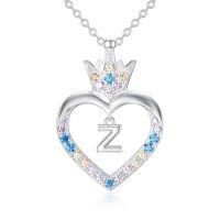 TOUPOP Sterling Silver Heart Crown Initial Pendant Necklace-undefined