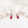 wholesale 925 Sterling Silver Fox Stud Earrings Red Enamel Cubic Zirconia Animal Jewelry-0-2