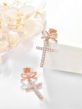 wholesale Rose Gold 925 Sterling Silver Bow and Cross Stud Earrings for Women - Faith  Ideas-0-1