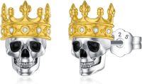 wholesale 925 Sterling Silver Cubic Zirconia Skull Stud Earrings for Women Men-Crown and Skull