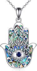 wholesale 925 Sterling Silver Hamsa Evil Eye Pendant with Abalone Shell and Moonstone for Women Men  48mm Length Chain-0-1