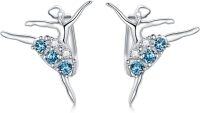 wholesale 925 Sterling Silver Austrian Birthstone Crystal Ballerina Earrings Ballet Recital Gift-Simulated Aquamarine