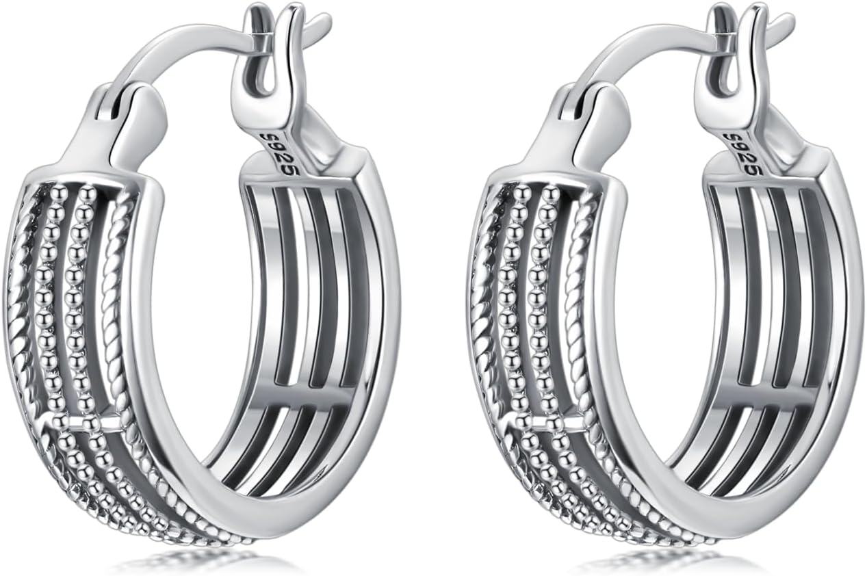 Sterling Silver Bali Boho Oxidized Hypoallergenic Huggie Hoop Earrings for Women Jewelry Gifts-Boho Bali Hoop Earrings-05