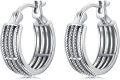 wholesale 925 Sterling Silver Bali Boho Striped Beaded Huggie Hoop Earrings for Women-0-0