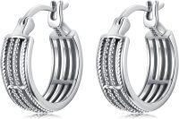 wholesale 925 Sterling Silver Bali Boho Striped Beaded Huggie Hoop Earrings for Women-Boho Bali Hoop Earrings-05