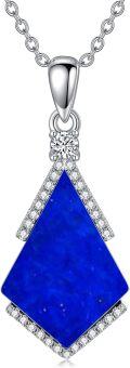 wholesale 925 Sterling Silver Cubic Zirconia Accent Triangle Pendant with Lapis Lazuli and Blue Stone Elements Necklaces-0-0