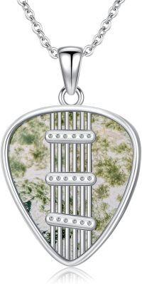 wholesale 925 Sterling Silver Green Moss Agate Guitar Pick Shaped Pendant Necklace s for Women-Guitar Pick