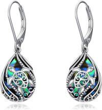 wholesale 925 Sterling Silver Turtle Teardrop Abalone Shell Leverback Earrings-Sea Turtle