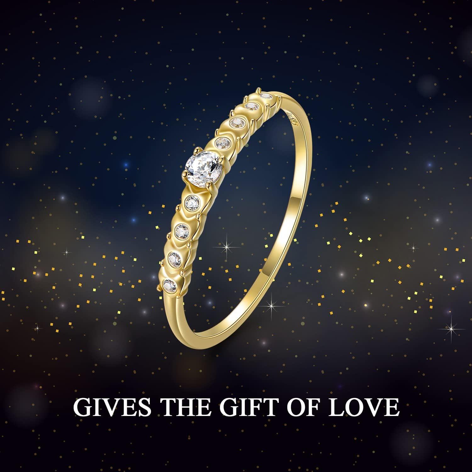 14K Gold Plated Sterling Silver CZ Stackable Half Eternity Engagement Ring-0-5