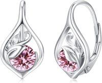wholesale 925 Sterling Silver S929 Birthstone Leaf Hoop Earrings for Women-October