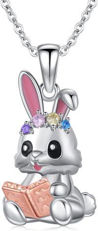 wholesale 925 Sterling Silver Rainbow Crystal Bunny Pendant Necklace for Girls' Gifts-Bunny-1