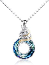 wholesale Sterling Silver Crystal Unicorn Pendant Necklace Gift for Women-Blue