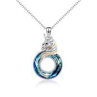 wholesale 925 Sterling Silver Unicorn Pendant Necklace Wholesale With Crystal-Blue
