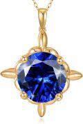 wholesale 14K Gold Sapphire Birthstone Necklace - September Royal Blue Gemstone Pendant for Love & Protection, 16 Adjustable Chain, Gift Box-0-0