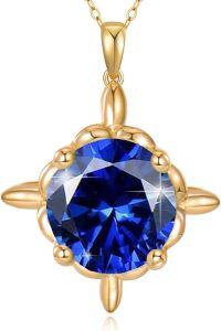wholesale 14K Gold Sapphire Birthstone Necklace - September Royal Blue Gemstone Pendant for Love & Protection, 16 Adjustable Chain, Gift Box-09-September