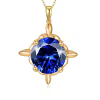 wholesale 14K Gold Sapphire Birthstone Necklace - September Royal Blue Gemstone Pendant for Love & Protection, 16 Adjustable Chain, Gift Box-09-September