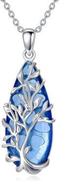 wholesale Tree Of Life Aquamarine Necklace 925 Sterling Silver March Birthstone Necklace -0-0