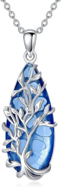 wholesale Tree Of Life Aquamarine Necklace 925 Sterling Silver March Birthstone Necklace -undefined