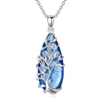 TOUPOP Sterling Silver Aquamarine Tree Of Life March Birthstone Necklace-undefined