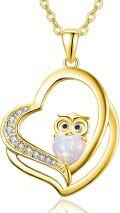 wholesale Gold 925 Sterling Silver Pink Fire Opal Owl in Heart Shape Pendant Necklaces for Women Girls Gifts Jewelry Accessories-0-0