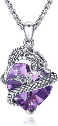 wholesale 925 Sterling Silver Birthstone Dragon Pendant Necklace for Women-February - Dragon Necklace