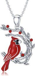 wholesale 925 Sterling Silver Cardinal Bird Branch Red Berry Pendant Necklace Love Gift for Women Mom-0-0
