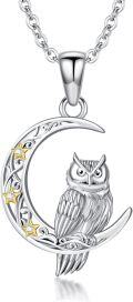 wholesale 925 Sterling Silver Moon & Star Lab-Grown Cubic Zirconia Owl Pendant Necklace for Women-0-0
