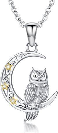 wholesale 925 Sterling Silver Moon & Star Lab-Grown Cubic Zirconia Owl Pendant Necklace for Women-Style C