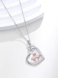 wholesale 925 Sterling Silver Heart Necklace Wholesale With Love You Inscription And Pink Flamingo Charm-0-1