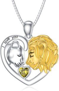 wholesale 925 Sterling Silver Stone Lion Heart Necklace Lioness Lion Jewelry Gift for Women-August - Peridot
