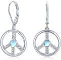 wholesale 925 Sterling Silver Moonstone Peace Sign Drop Dangle Earrings for Women Boho Hippie  Idea-0-0