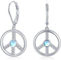 wholesale 925 Sterling Silver Moonstone Peace Sign Drop Dangle Earrings for Women Boho Hippie  Idea-A-Moonstone