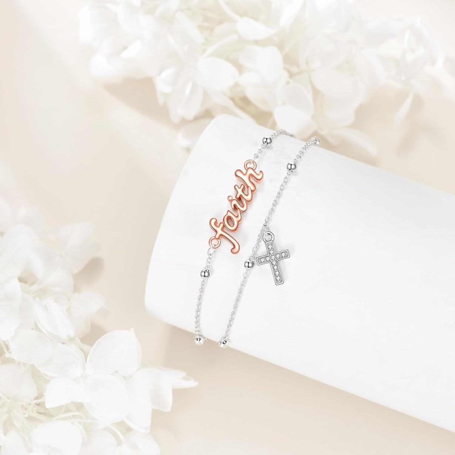 wholesale 925 Sterling Silver Faith Charm & Cross Anklet Bracelet s for Women-0-1