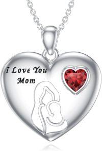 wholesale 925 Sterling Silver Red Crystal Heart Mother's Day Necklace for Mom Grandmother Wife Lover Gifts-Mom Hug-3