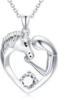 wholesale 925 Sterling Silver Birthstone Crystal Horse Heart Necklace Women s Jewelry Gift-0-12