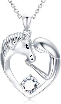 wholesale 925 Sterling Silver Birthstone Crystal Horse Heart Necklace Women s Jewelry Gift-D-April-White