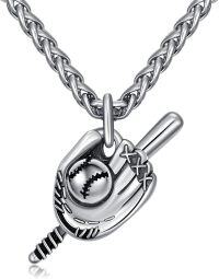 wholesale 925 Sterling Silver Baseball Glove & Bat Sports Pendant Necklace for Men-A02-Baseball