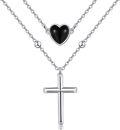 wholesale 925 Sterling Silver Heart Cross Pendant Layered Chain Necklaces Gifts for Women-0-0