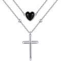 wholesale 925 Sterling Silver Heart Cross Pendant Layered Chain Necklaces Gifts for Women-0-0