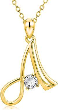 wholesale 925 Sterling Silver 26 Alphabet Pendant Necklace Jewelry-Letter A Gold Plated