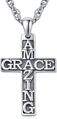 wholesale 925 Sterling Silver Amazing Grace Cross Pendant Necklace  for Women and Men Christian s-Amazing Grace