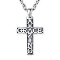 wholesale 925 Sterling Silver Amazing Grace Cross Pendant Necklace  for Women and Men Christian s-Amazing Grace