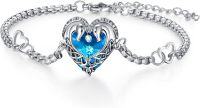 wholesale 925 Sterling Silver Heart-Shaped Blue Crystal Love Knot Adjustable Bracelet for Women-Horse Bracelet - Crystal