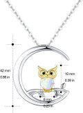 wholesale 925 Sterling Silver Opal Owl on Branch in Crescent Moon Pendant Necklace-0-1