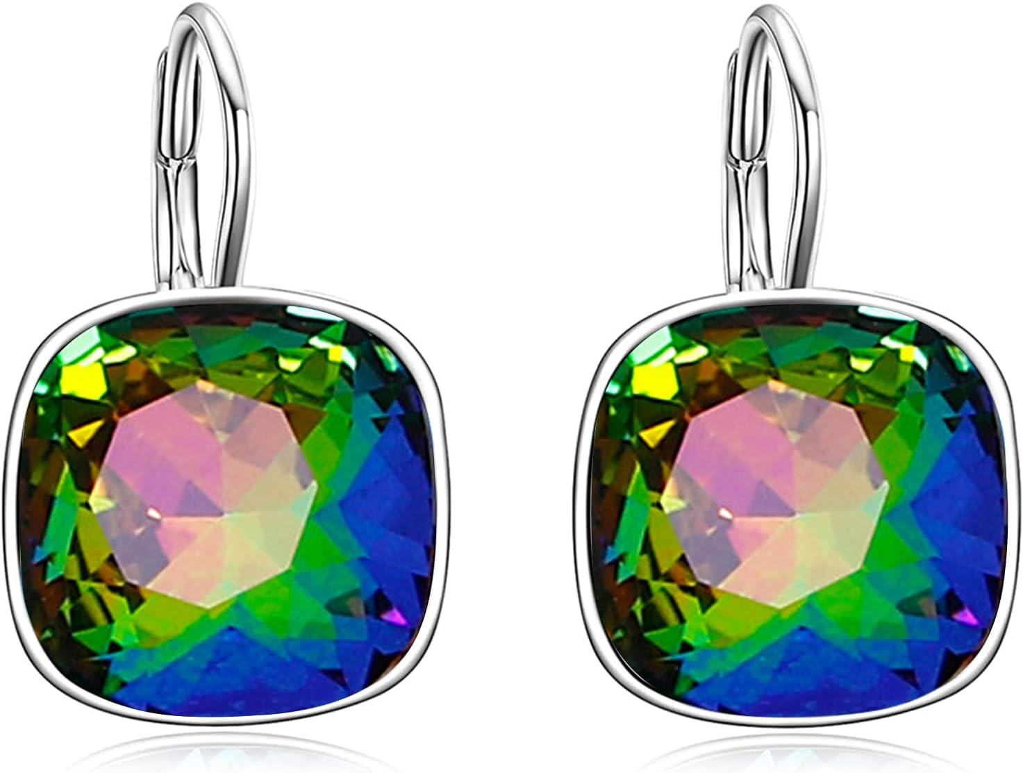 Sterling Silver Austrian Crystal Hypoallergenic Leverback Earrings Women s Gift-Colorful