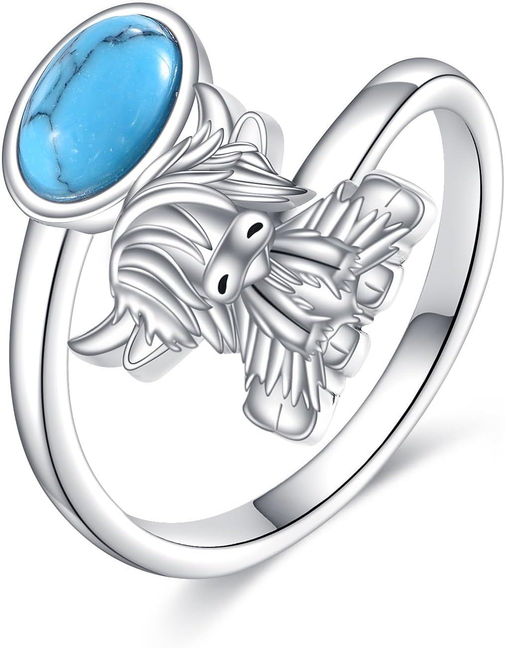 Sterling Silver Turquoise Highland Cow Dragon Butterfly Owl Spinner Ring for Women Birthday Mothers Day Gifts for Mom-2-Highland Cow Turquoise Ring # 3