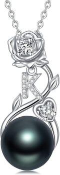 wholesale Rose Black Pearl Necklace Sterling Silver Black Pearl Rose Initial A To Z Letter Pendant Necklace Anniversary Jewelry Christmas Valentine Birthday Gifts For Women Wife Her Mom -0-0
