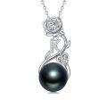 TOUPOP Sterling Silver Black Pearl Rose Letter Pendant Necklace-0-0