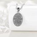 wholesale 925 Sterling Silver Oval Saint Christopher Medal Pendant with Cross Chain Mens Prayer Necklace Catholic Christian Gifts 3D Relief Pray For Us Charm Jewelry Accessories -0-2