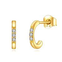 wholesale 14K Gold Moissanite Huggie Hoop Earrings (2 x 3 mm)-E-Moissanite Hoop Stud